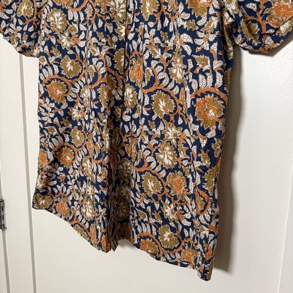 Slate & Stone Shirt Mens Large Blue Orange Floral Leaf Button Up Short Sleeve - Picture 3 of 12
